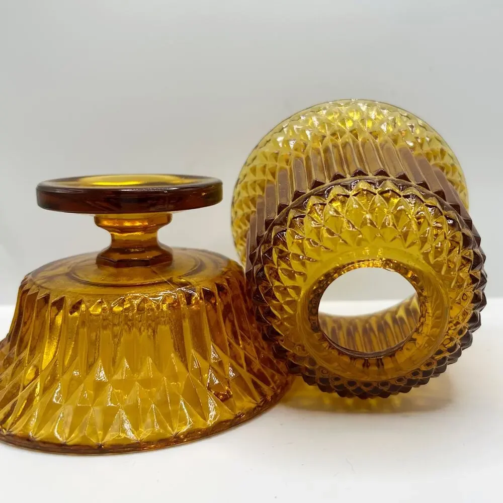 Vintage Indiana Glass Amber Diamond Point Optic Pattern Fairy Lamp EUC